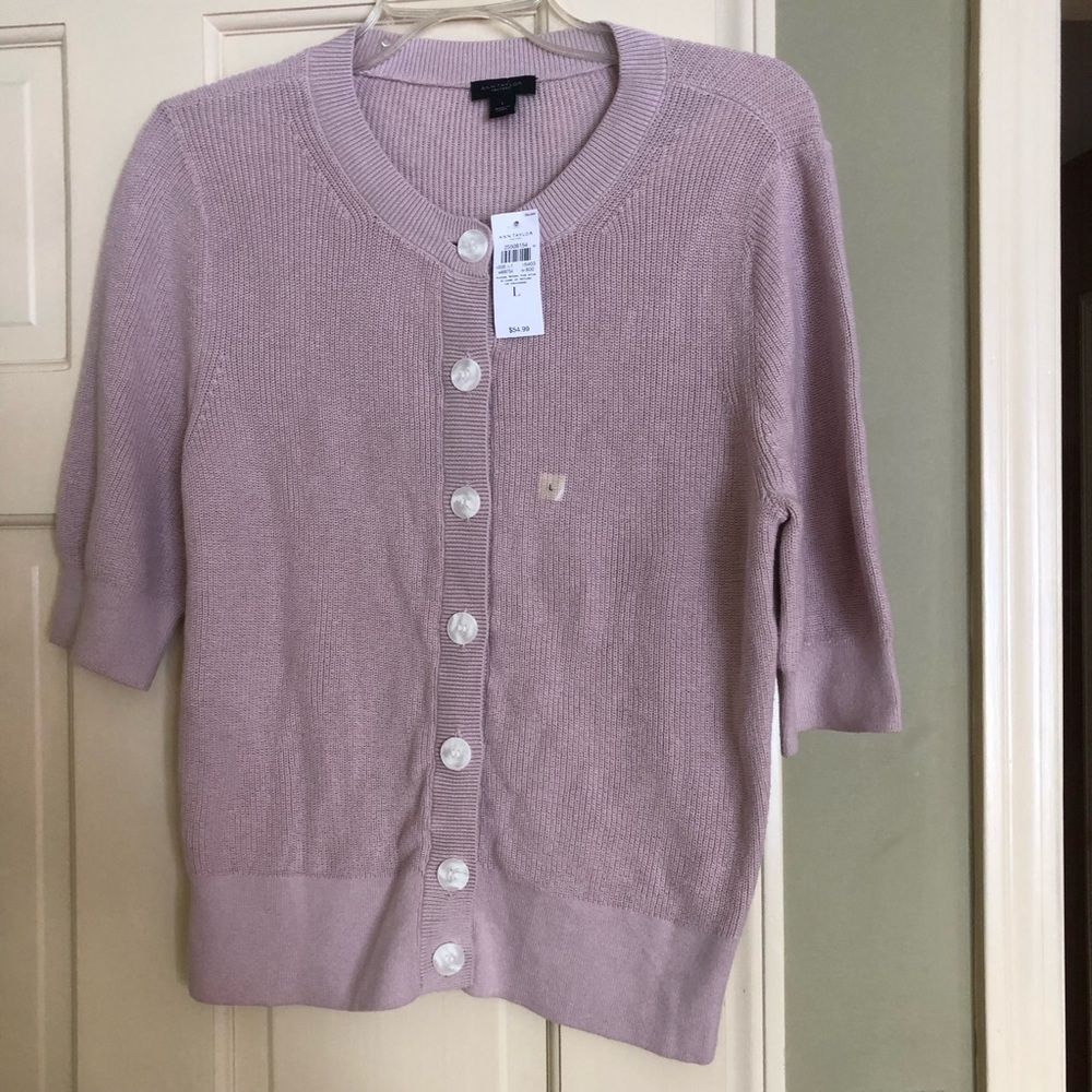 Ann Taylor Lilac Short-Sleeve Button Cardigan